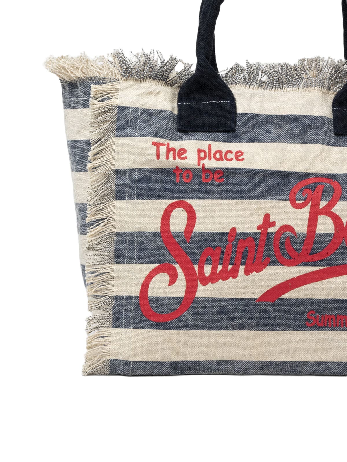 MC2 Saint Barth Blue Striped Cotton Canvas Vanity Tote Bag