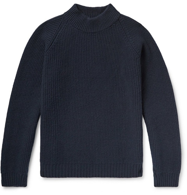 Photo: visvim - Funnel-Neck Ribbed Wool Sweater - Men - Midnight blue
