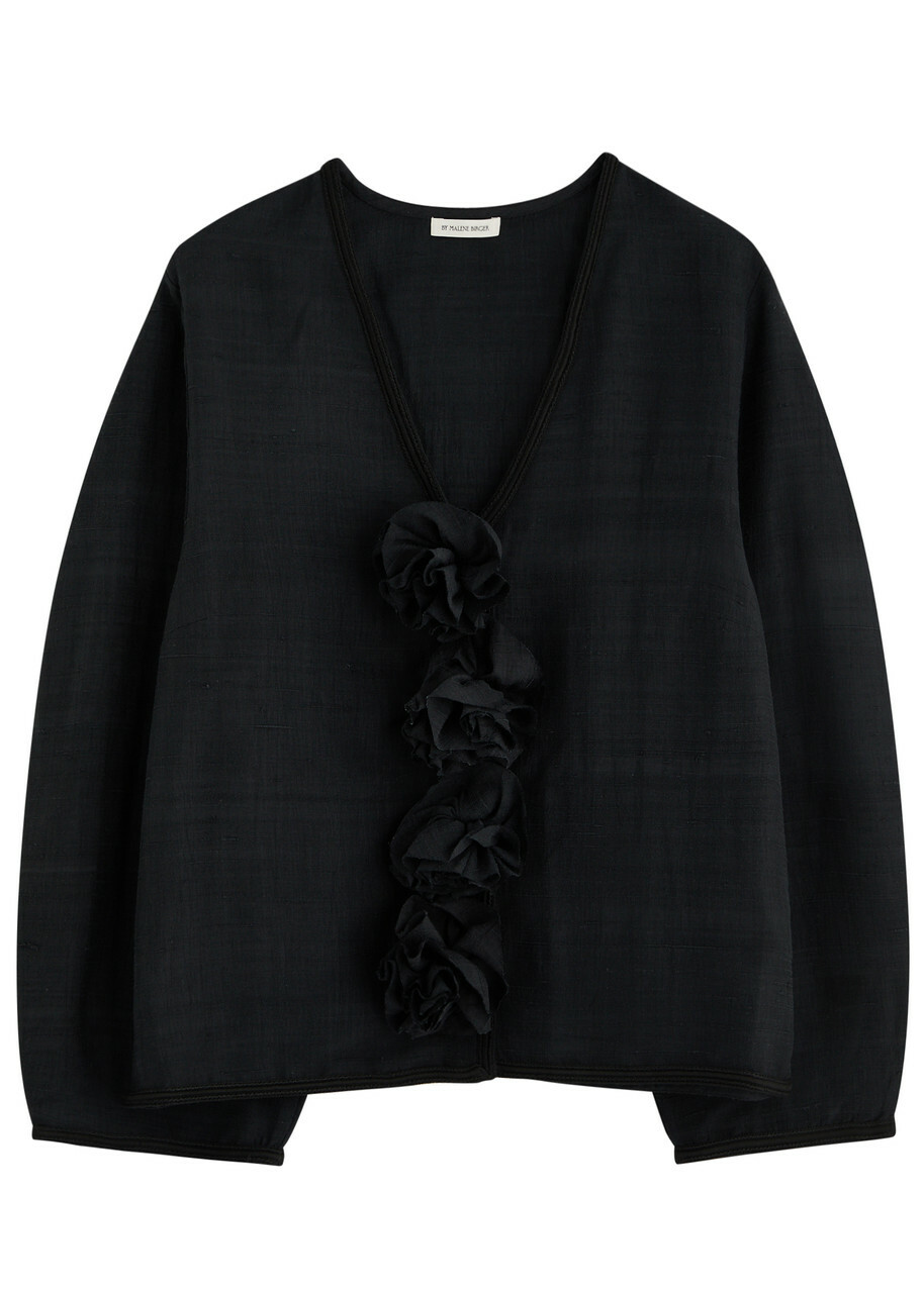 BY Malene Birger Mineas Floral-appliqué Silk Jacket Black
