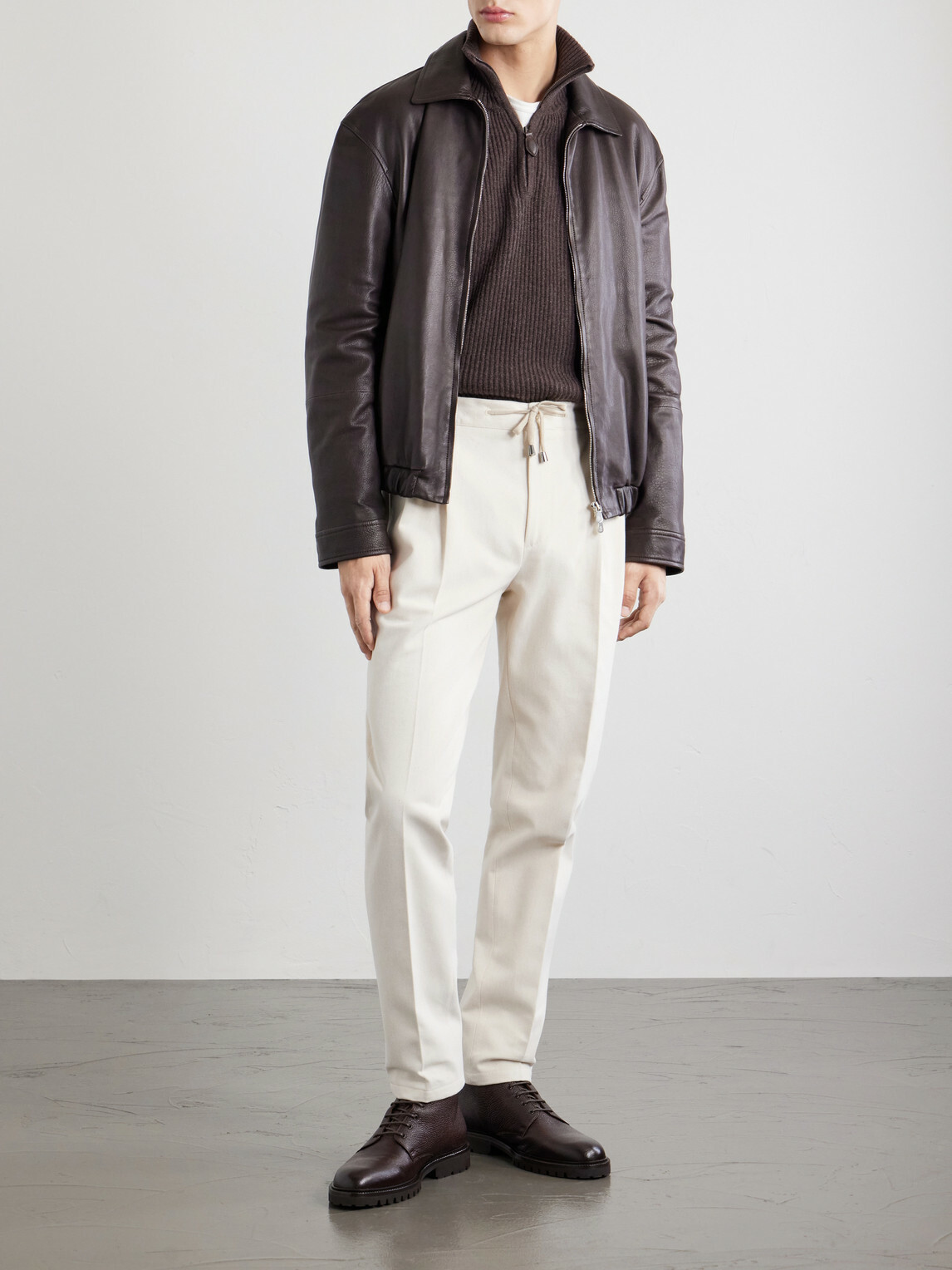 De Petrillo - Straight-Leg Pleated Cotton-Twill Trousers - Neutrals