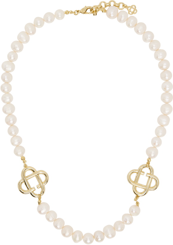 Photo: Casablanca Gold & White Medium Pearl Logo Necklace