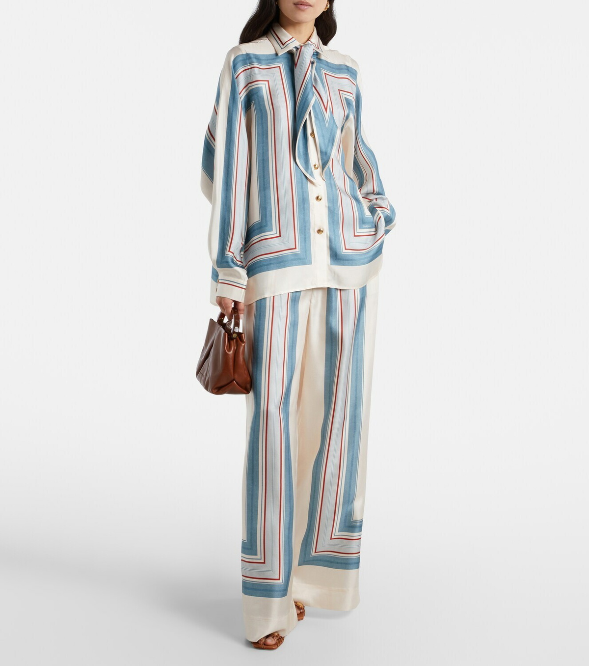 Zimmermann Striped scarf-detail silk shirt