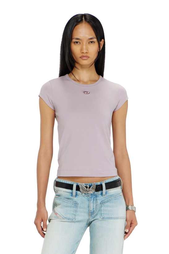 Photo: Diesel T-shirt with cut-out embroidered logo - T-Shirts Womens in Violet