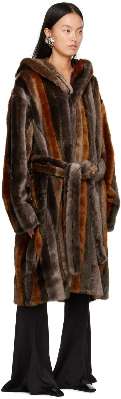 Acne Studios Brown Striped Faux-Fur Coat Acne Studios