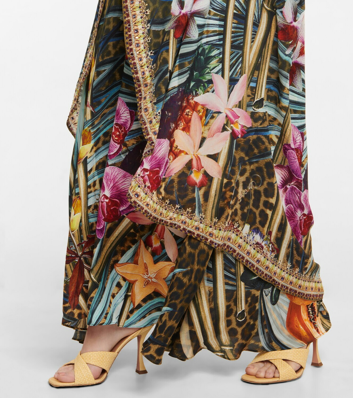 Camilla Embellished floral silk beach cover-up
