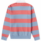 Polo Ralph Lauren Men's Kangaroo Pocket Striped Jersey Rugby Shirt in Adirondack Berry/Channel Blue
