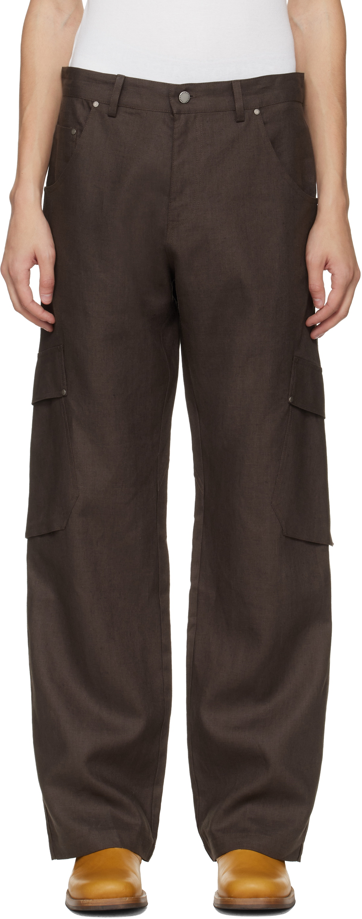 Serapis Brown Riveted Linen Cargo Pants