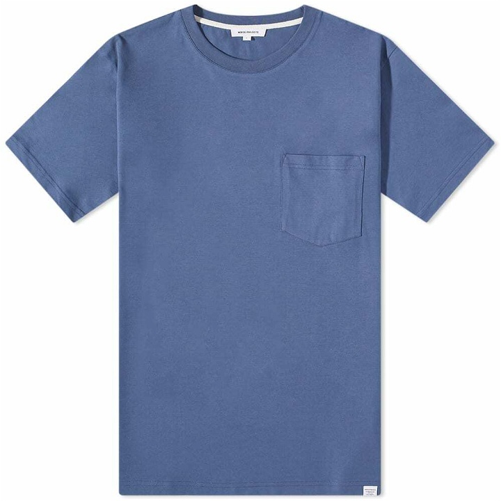 Photo: Norse Projects Men's Johannes Standard Pocket T-Shirt in Calcite Blue