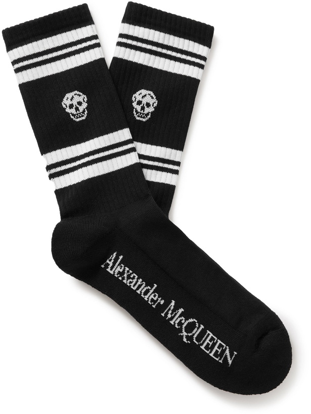 Photo: ALEXANDER MCQUEEN - Logo-Intarsia Cotton-Blend Socks - Black