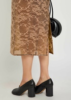 Acne Studios Floral-embroidered Lace Midi Skirt Brown