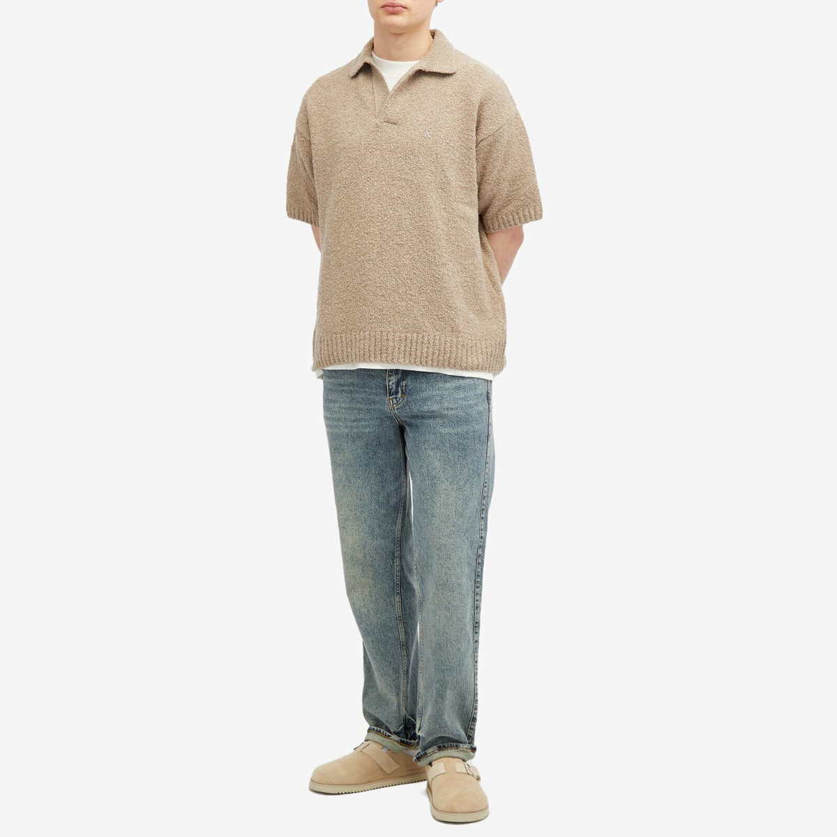 Represent Men's Boucle Textured Knit Polo Shirt in Cahsmere