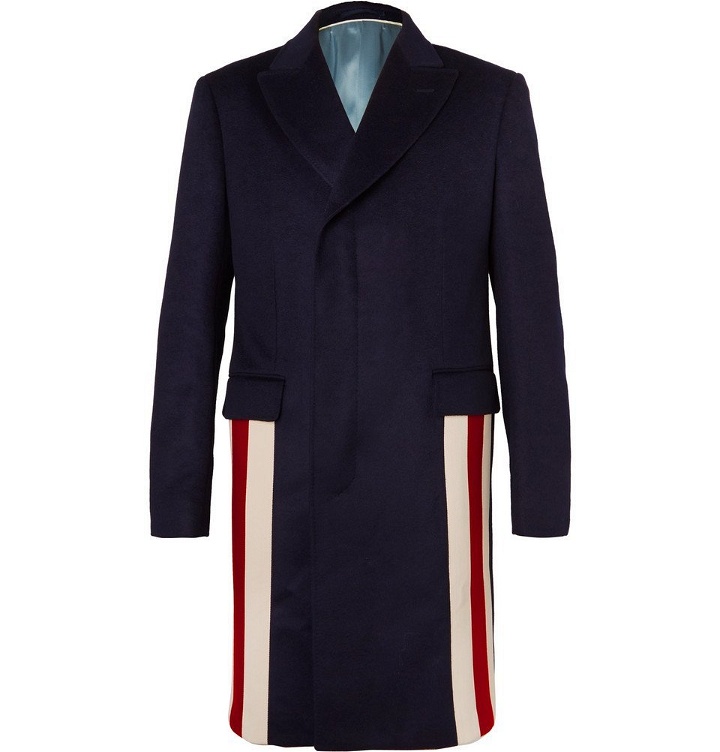 Photo: Gucci - Stripe-Trimmed Cashmere and Wool-Blend Coat - Men - Navy