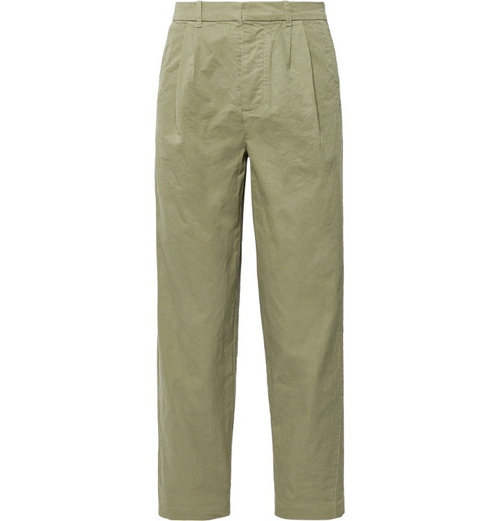 Photo: Fanmail - Cropped Pleated Organic Cotton Trousers - Men - Sage green