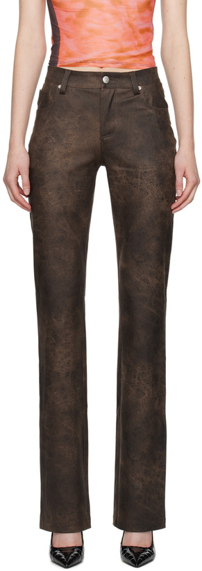 Photo: MISBHV Brown Cracked Faux-Leather Trousers