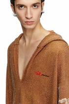 Diesel Treated V-neck hoodie with crystals - Sweaters - Unisex - Brown