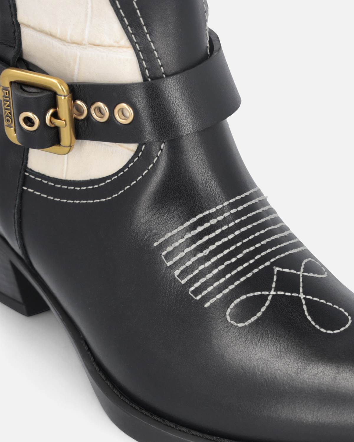 Pinko Two Tone Texan Style Leather Ankle Boots Black/White