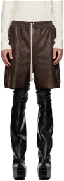 Rick Owens Brown Boxer Leather Shorts