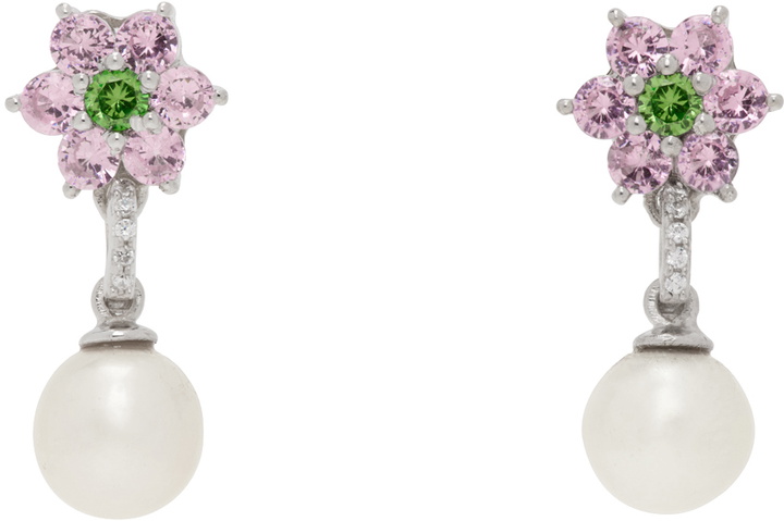 Photo: VEERT White Gold Flower Freshwater Pearl Earrings