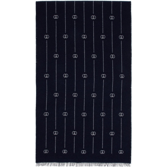 Photo: Gucci Navy and White Wool Scarf