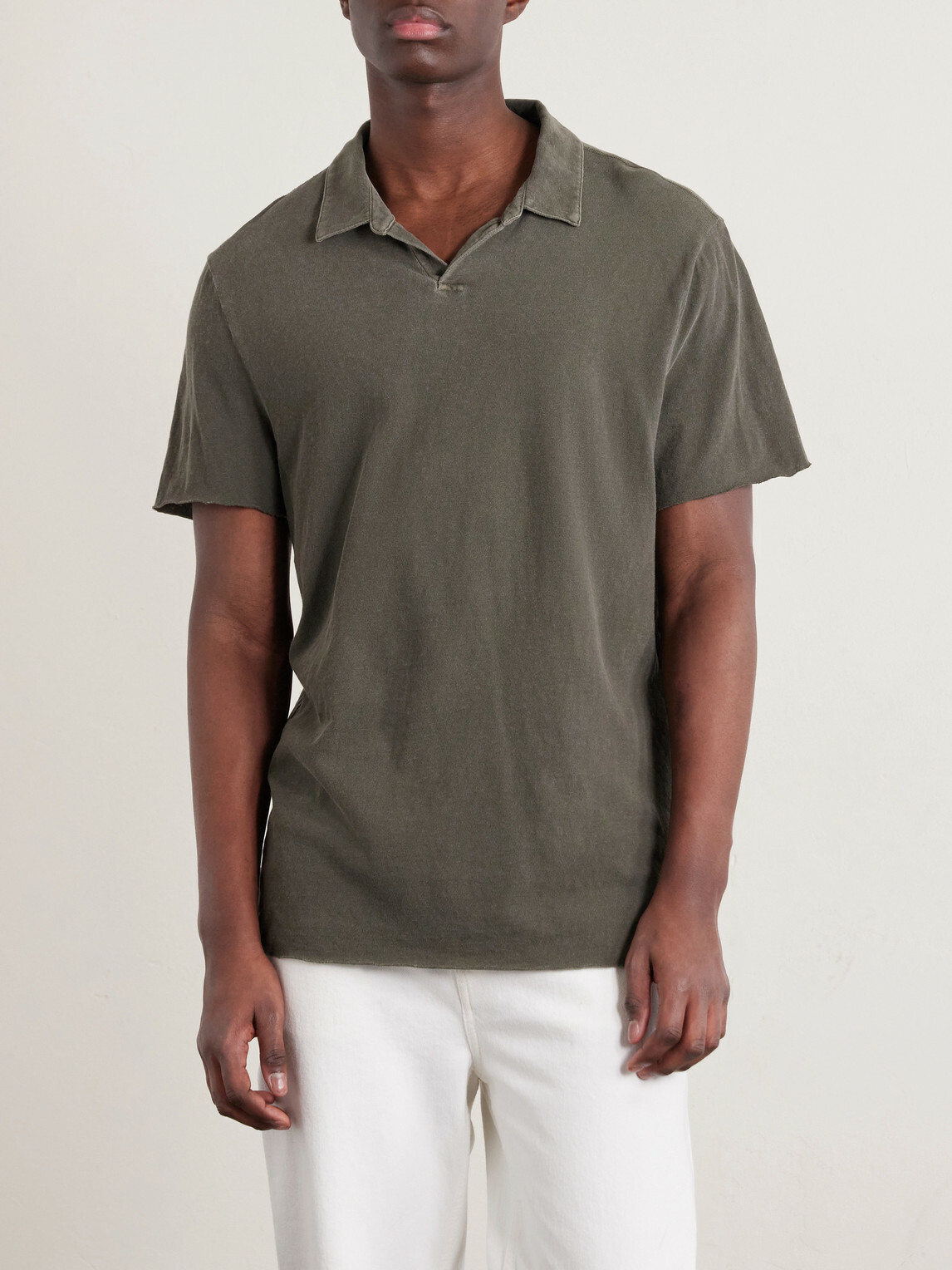 James Perse - Open-Collar Cotton-Jersey Polo Shirt - Green