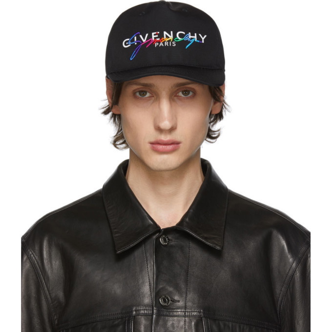 Photo: Givenchy Black Embroidered Rainbow Logo Cap