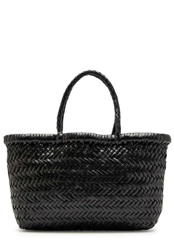 Photo: Dragon Diffusion Mini Flat Gora Woven Leather top Handle bag - Black - One Size