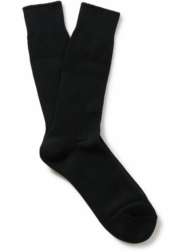 Photo: ANONYMOUS ISM - Brilliant Ribbed-Knit Socks - Black