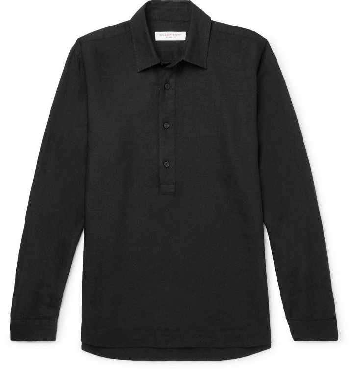 Photo: Orlebar Brown - Ridley Slub Linen Half-Placket Shirt - Men - Black