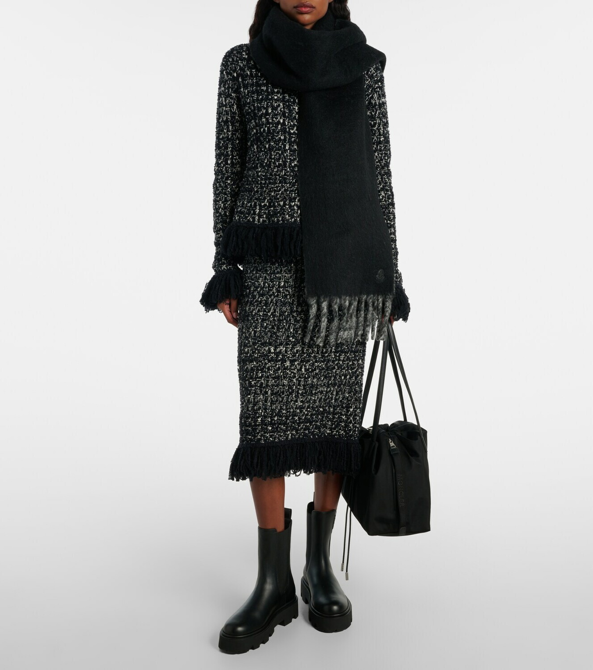 Moncler Logo alpaca and wool-blend scarf