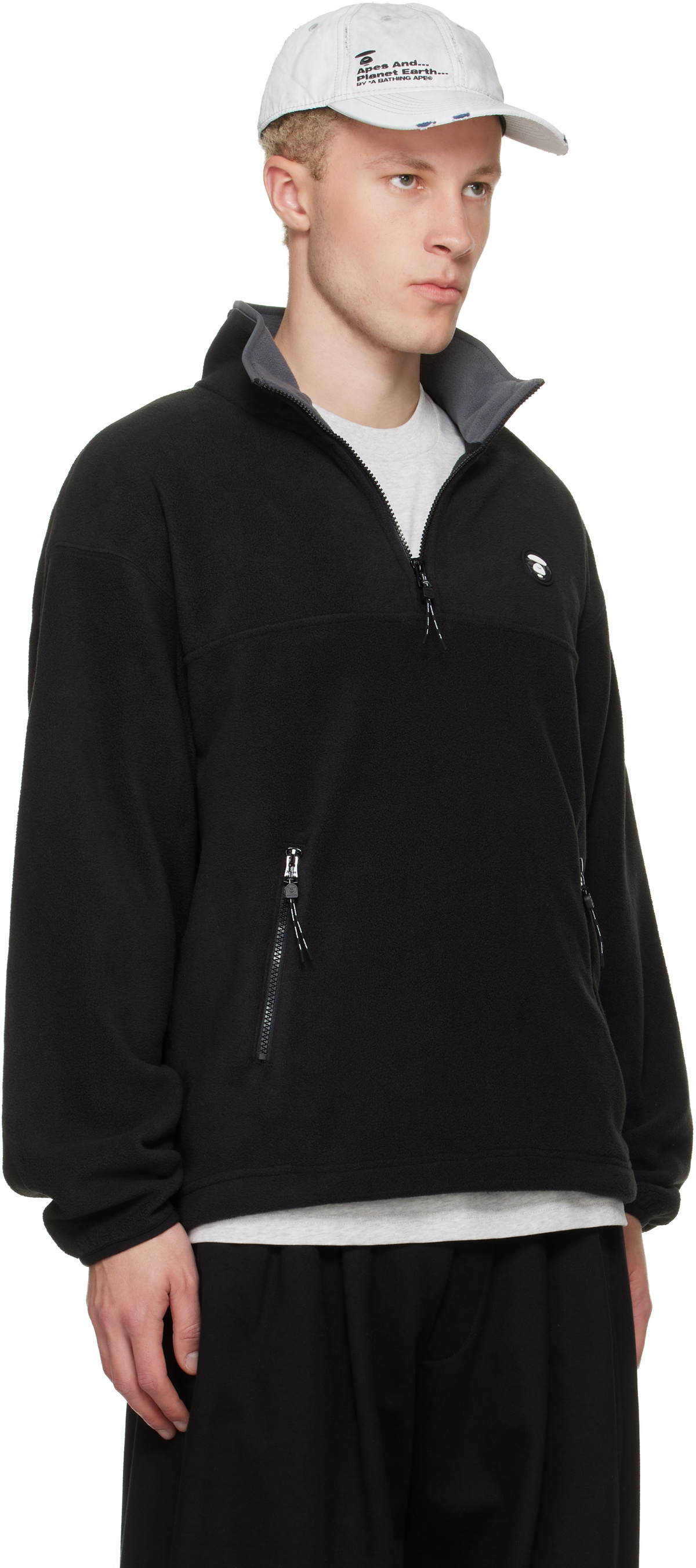 AAPE by A Bathing Ape Black AAPENOW Moonface Half-Zip Sweater