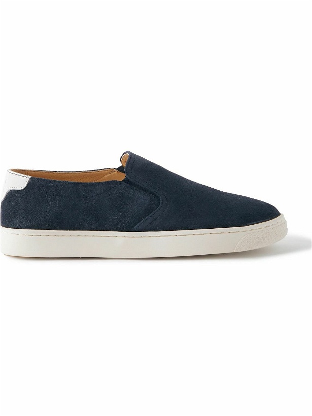 Photo: Brunello Cucinelli - Leather-Trimmed Suede Slip-On Sneakers - Blue