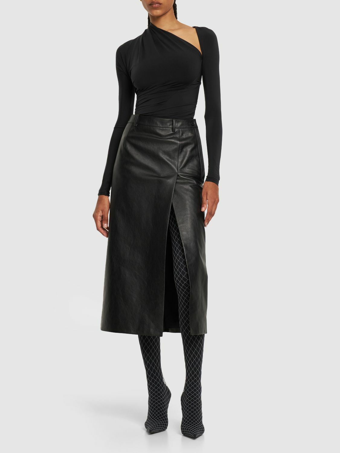 BALENCIAGA - Tailored Leather Skirt W/ Slit Balenciaga