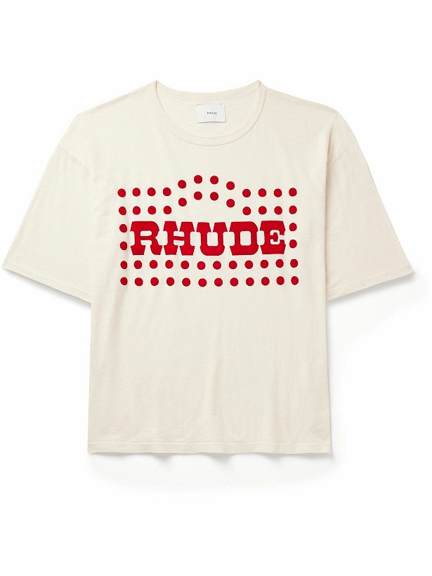 Photo: Rhude - Logo-Flocked Cotton-Jersey T-Shirt - White