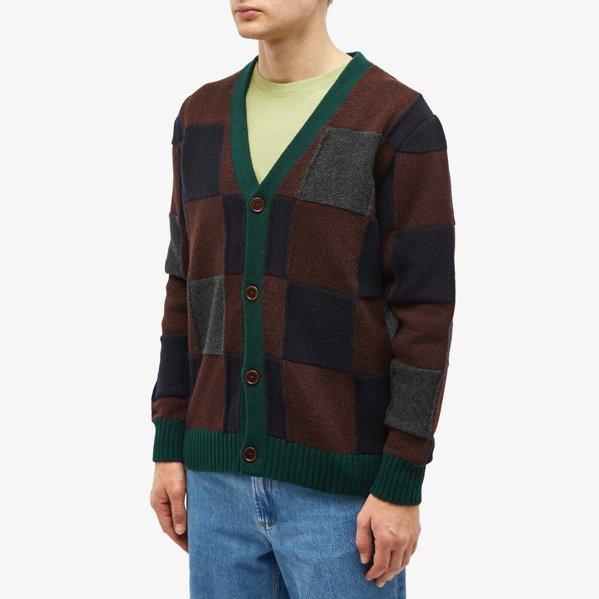 Country Of Origin Men's Check Cardigan in Tartan/Raisin/Navy