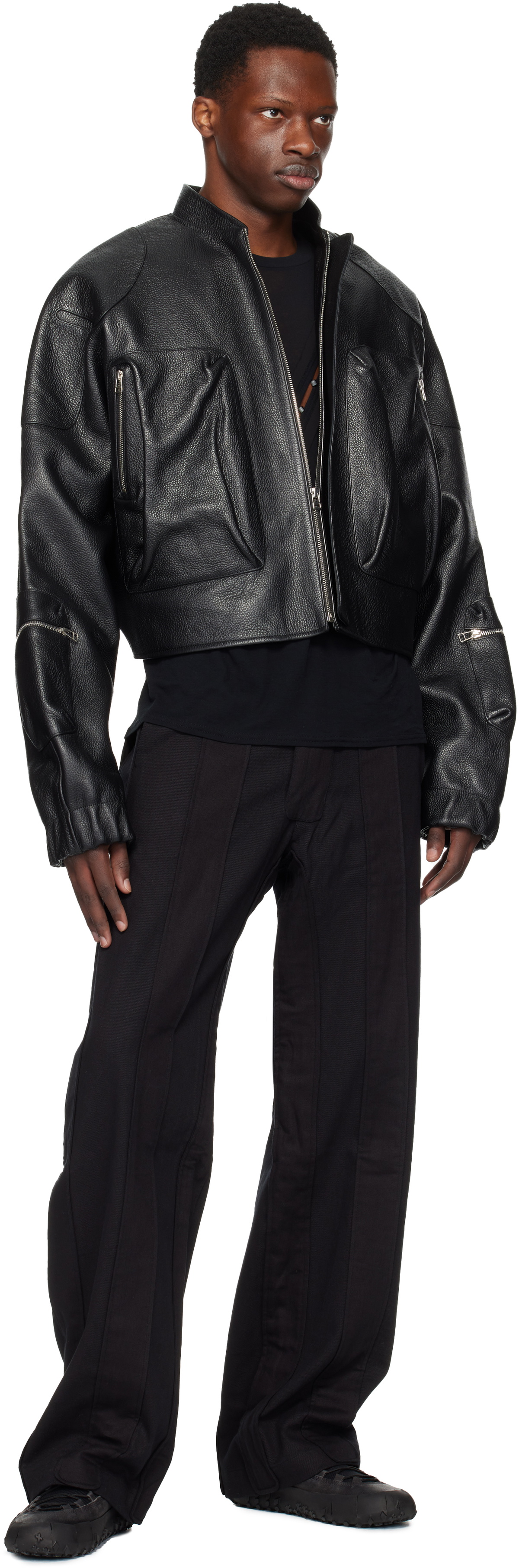 Tondolo Black Ecco Leather Bomber Jacket