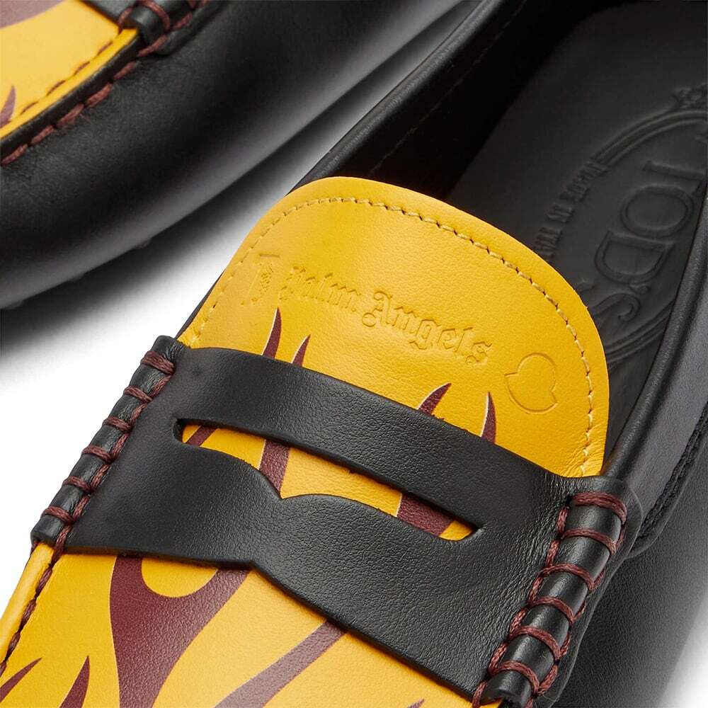 Palm Angels X Moncler X Tod\'s Brown Leather Loafers with Yellow Flame Detail Warm up Your Winter Wardrobe With Tod main image 4