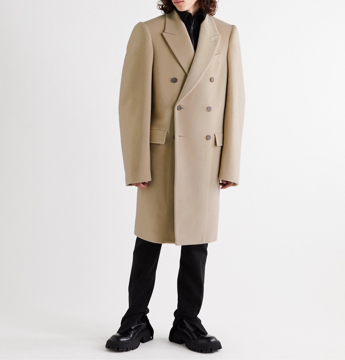 Balenciaga Double-breasted Tailored Coat in Natural for Men
