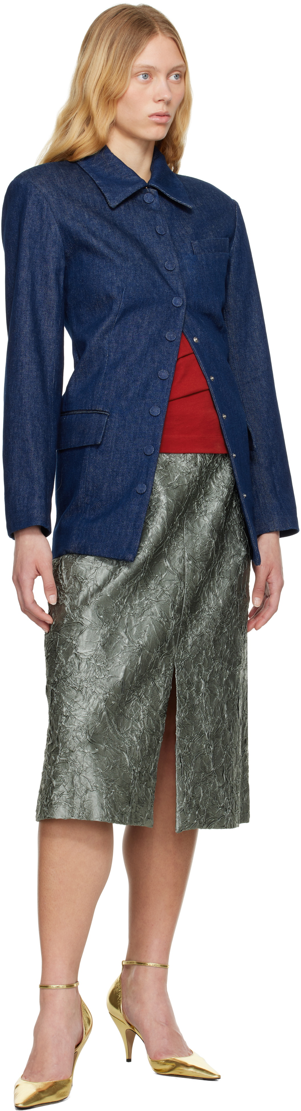 Dries Van Noten Navy Press-Stud Denim Jacket