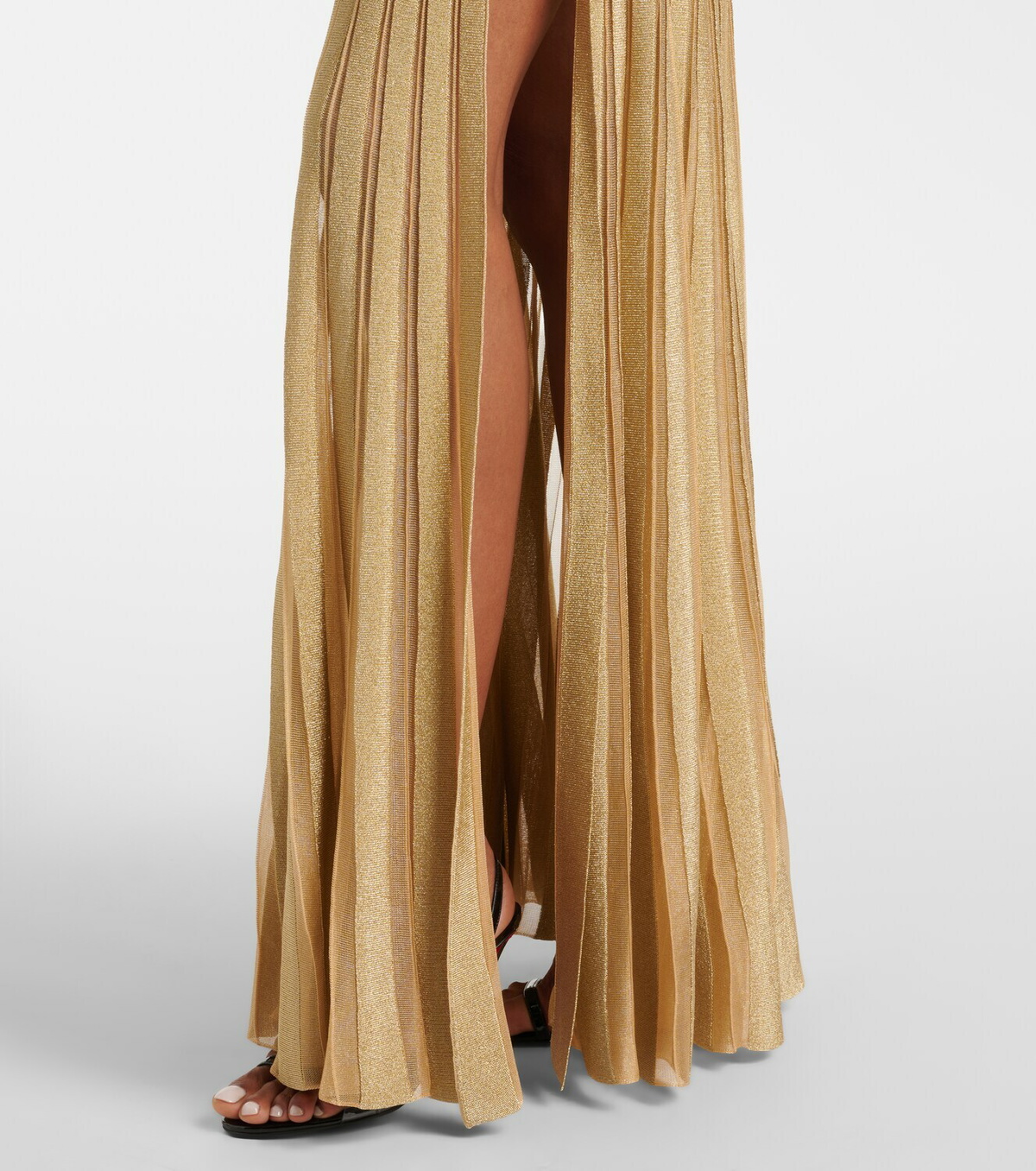 Roberto Cavalli Cutout ribbed-knit sheer lamé gown