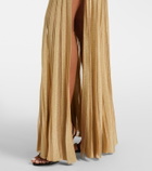 Roberto Cavalli Cutout ribbed-knit sheer lamé gown