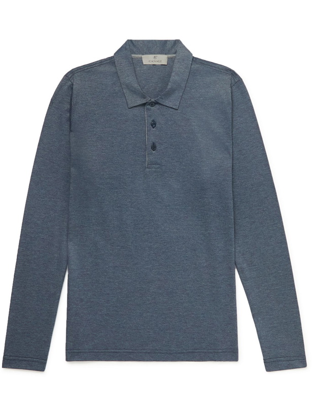 Photo: CANALI - Slim-Fit Cotton-Piqué Polo Shirt - Blue