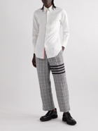 Thom Browne - Straight-Leg Pleated Checked Wool-Trimmed Linen Trousers - Gray