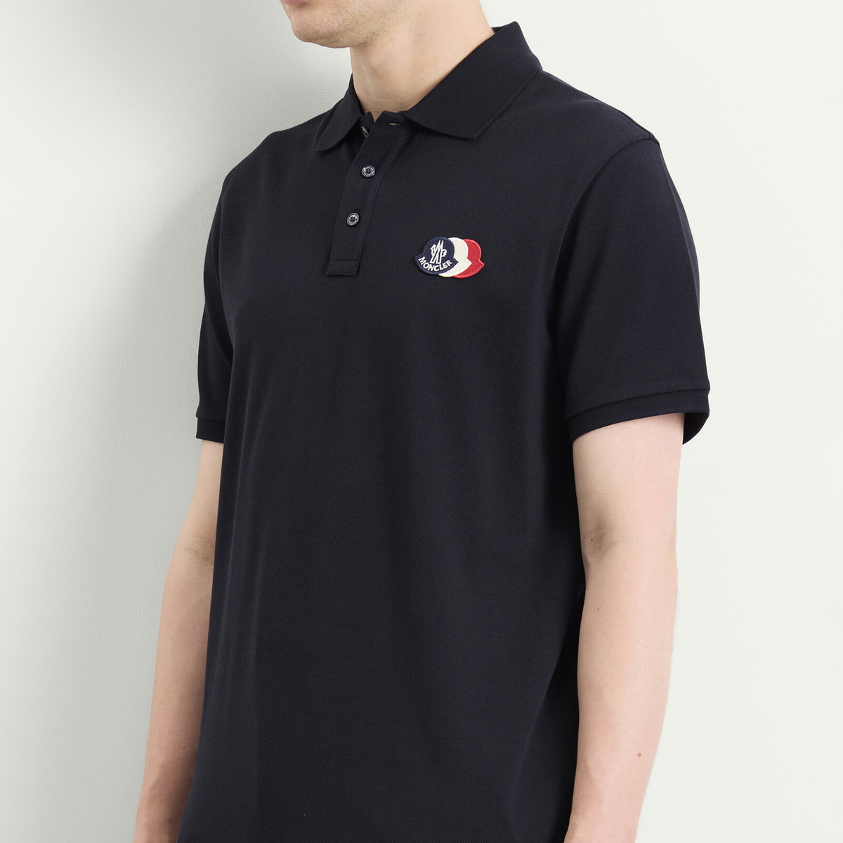 Moncler Men's Cotton Pique Logo Polo in Navy