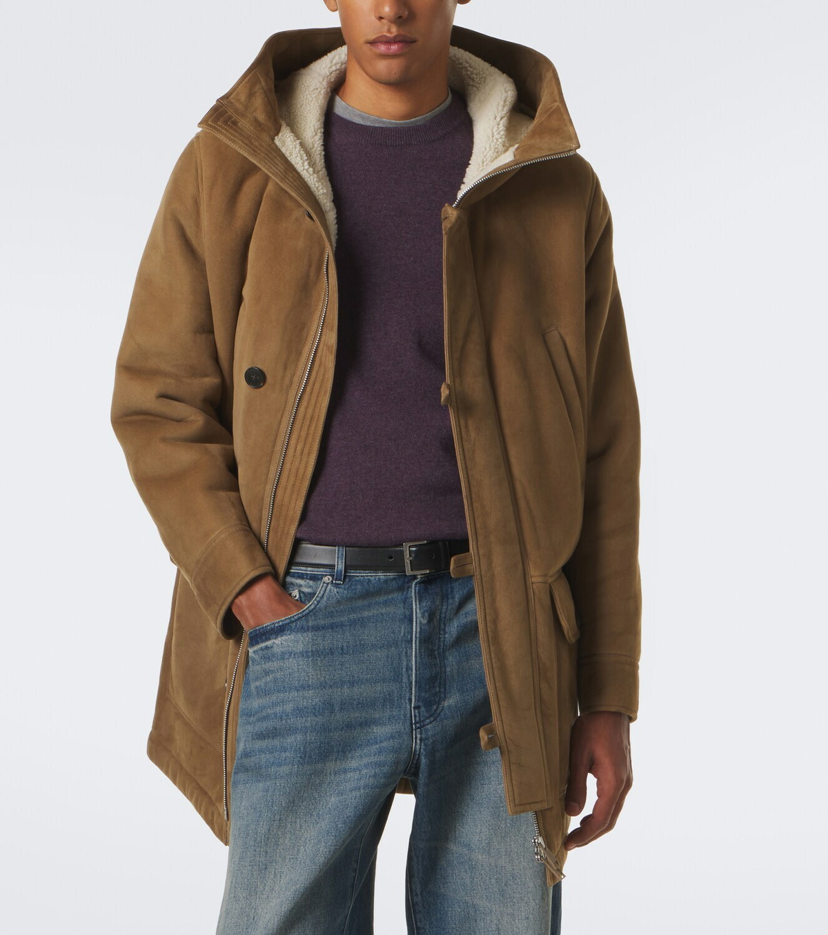 Yves Salomon Hooded shearling-lined suede parka