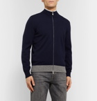 Brunello Cucinelli - Contrast-Tipped Cashmere Zip-Up Sweater - Blue