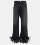 Valentino Feather-trimmed high-rise wide-leg jeans