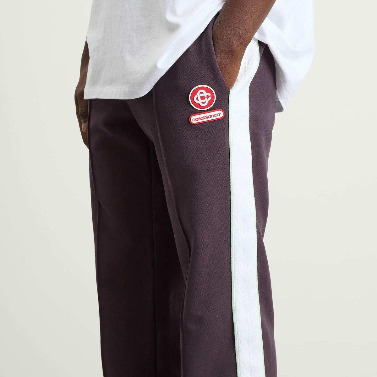 Casablanca Men's Loopback Laurel Tape Pintuck Jogger in Aubergine