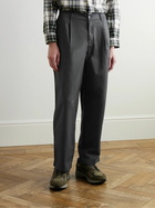 Folk - Tapered Pleated Cotton-Blend Twill Trousers - Gray