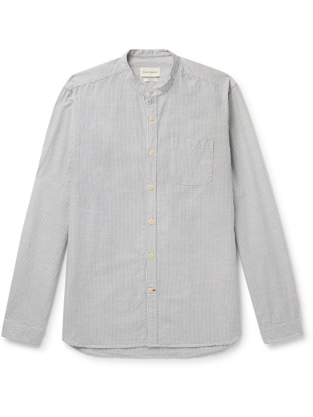 Photo: OLIVER SPENCER - Grandad-Collar Striped Cotton Shirt - Blue