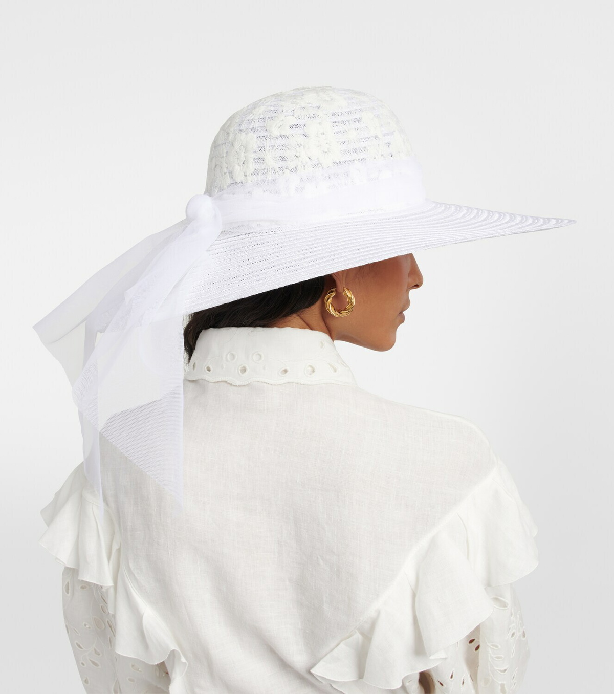 Maison Michel Blanche tulle trimmed sun hat Maison Michel